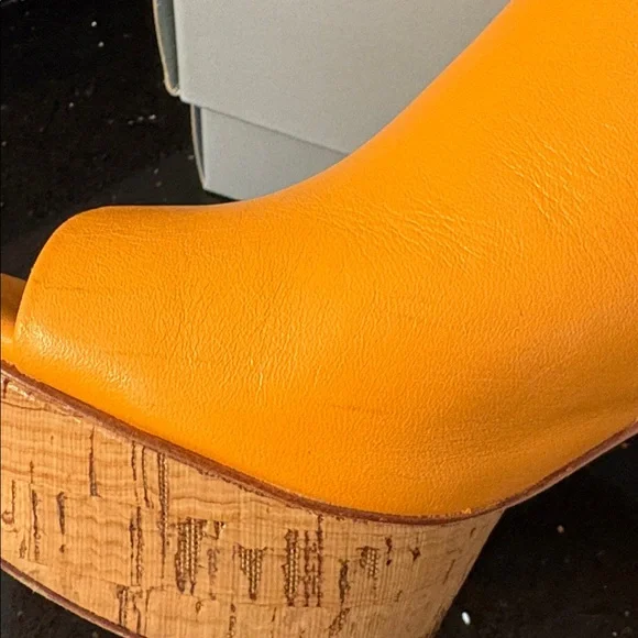 *Antonio Melani SARAYYAA Pale Peach Orange Cork Open Toe Heels Chunky Platforms - Picture 10 of 16